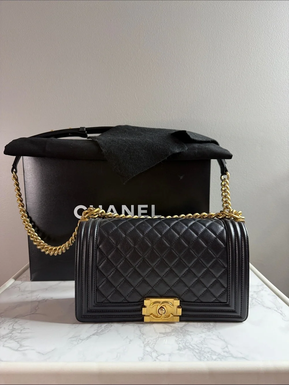 CHANEL Boy Bag Medium with Gold Hardware